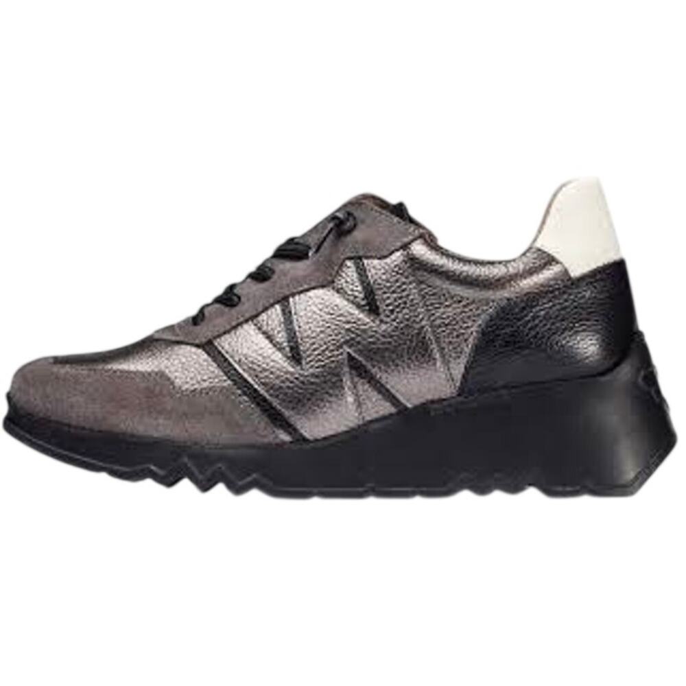 NWT Wonders Spain Suede Metallic Leather Wedge Sneaker Pewter Streetwear